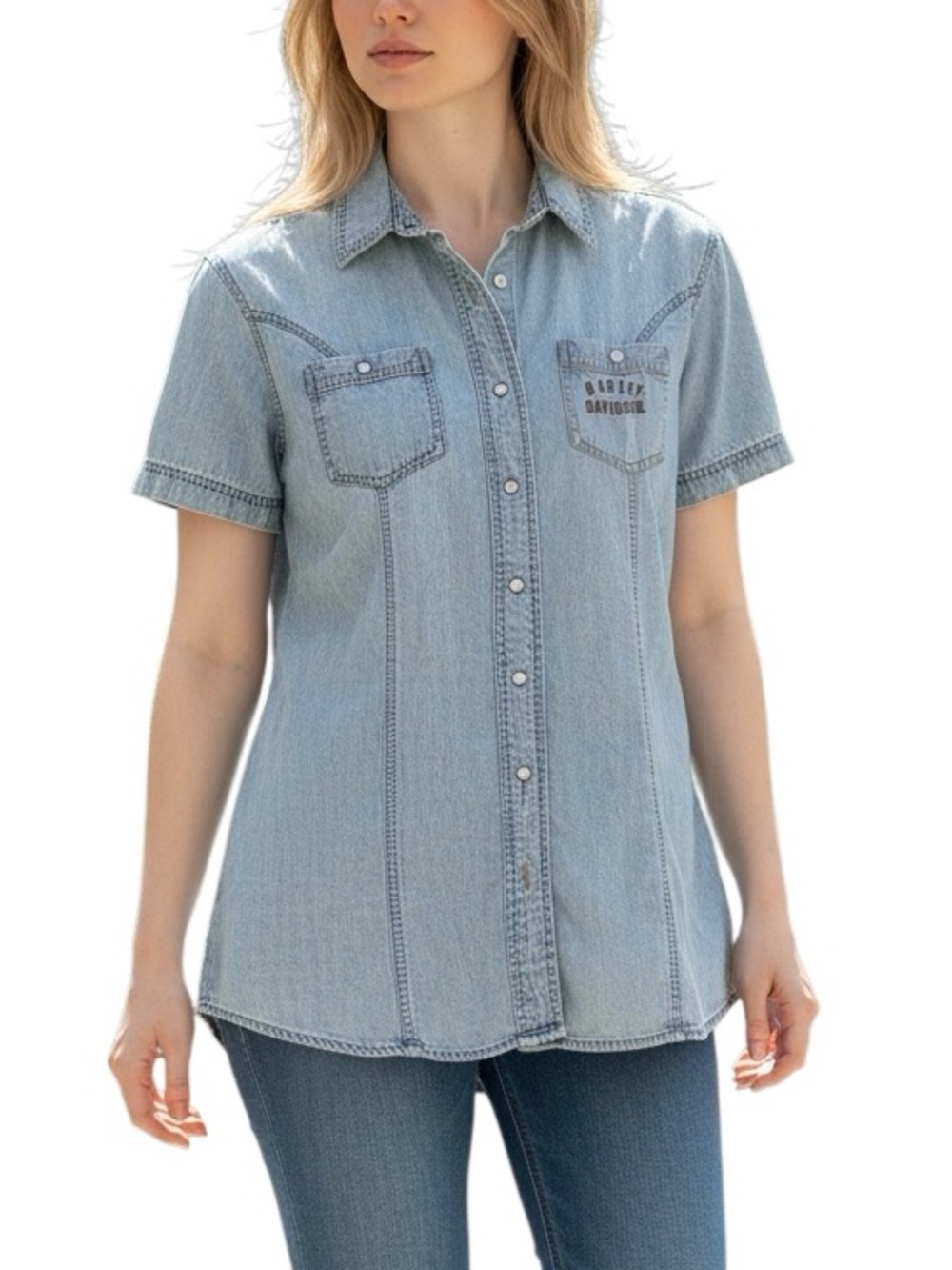HARLEY-DAVIDSON: Men’s Gray Short-Sleeve Button-Up Logo Collar Shirt -Size XL